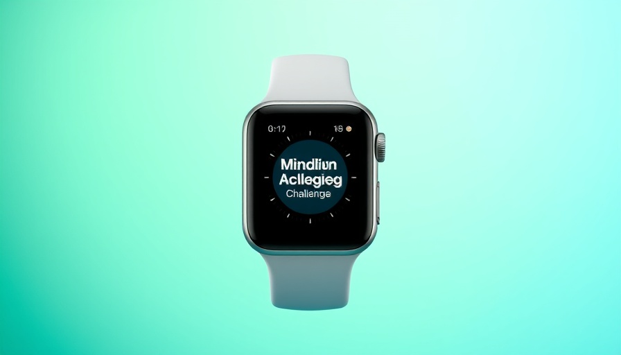 Apple Watch with mindfulness challenge app on gradient background.