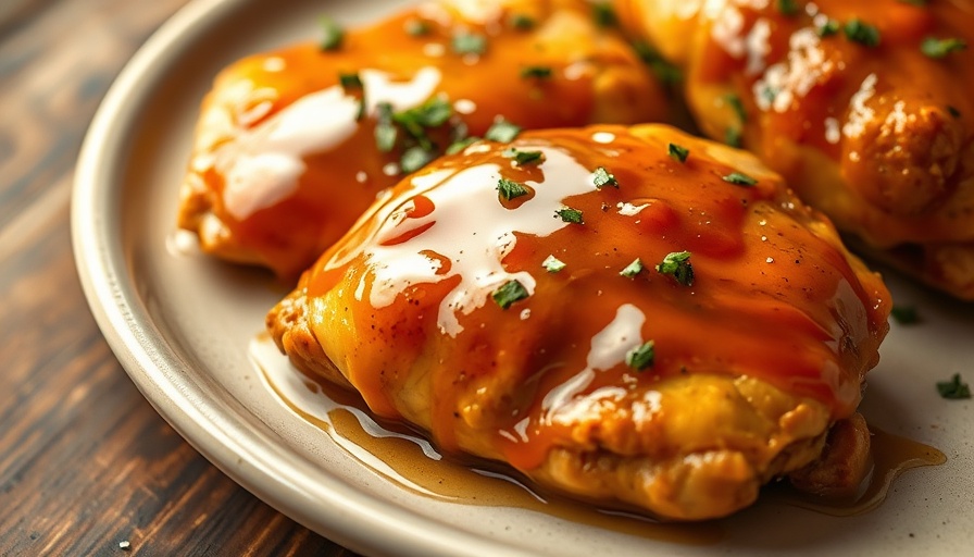 Delicious hot honey chicken recipe with glazed chicken breasts on a plate.