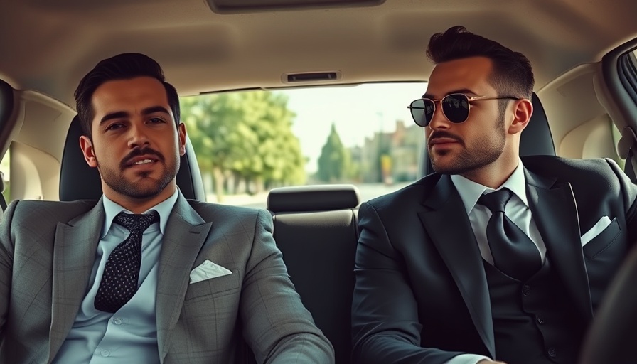 Two men in suits having a conversation in a car.
