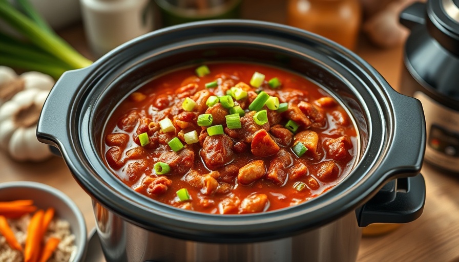 Easy Weeknight Chili in a slow cooker with toppings, vibrant colors.