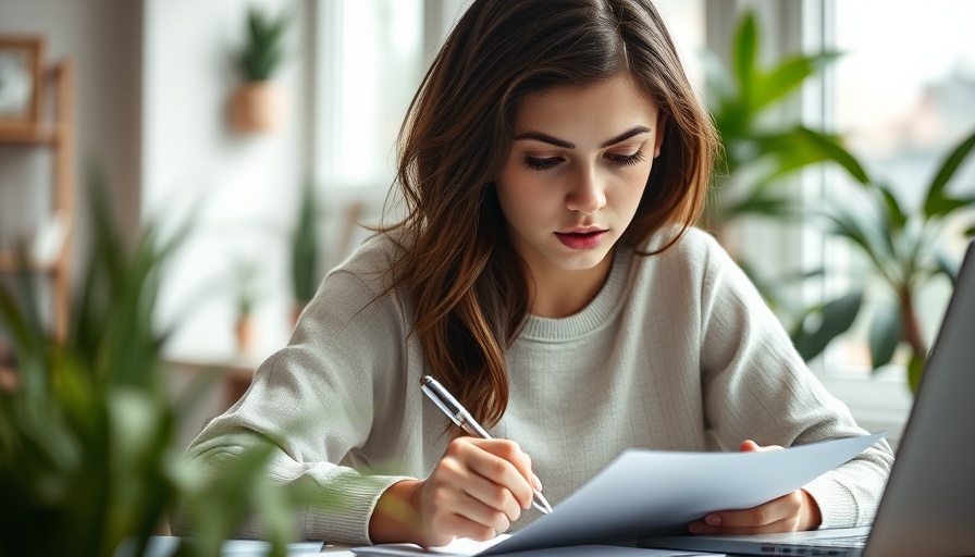 Focused young woman writing notes on laptop for HR training benefits.