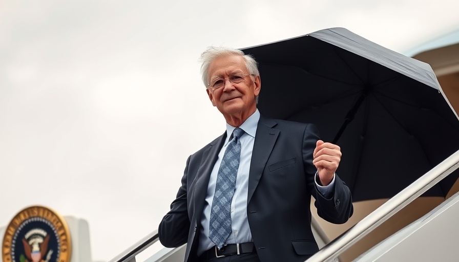 Elderly man on airplane stairs during Trump's historic visit to Israel.