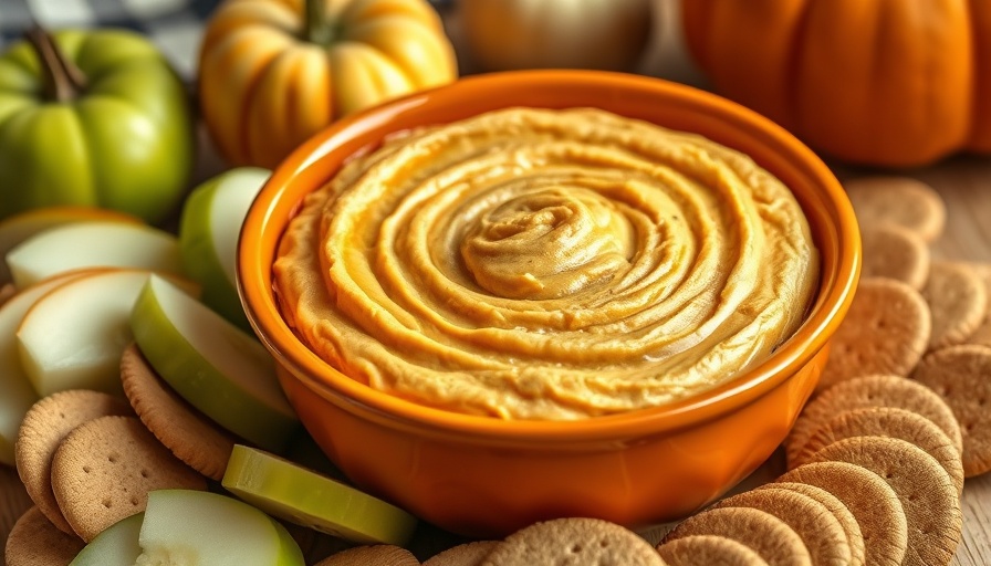 Creamy pumpkin dip recipe in an orange bowl with apple slices.