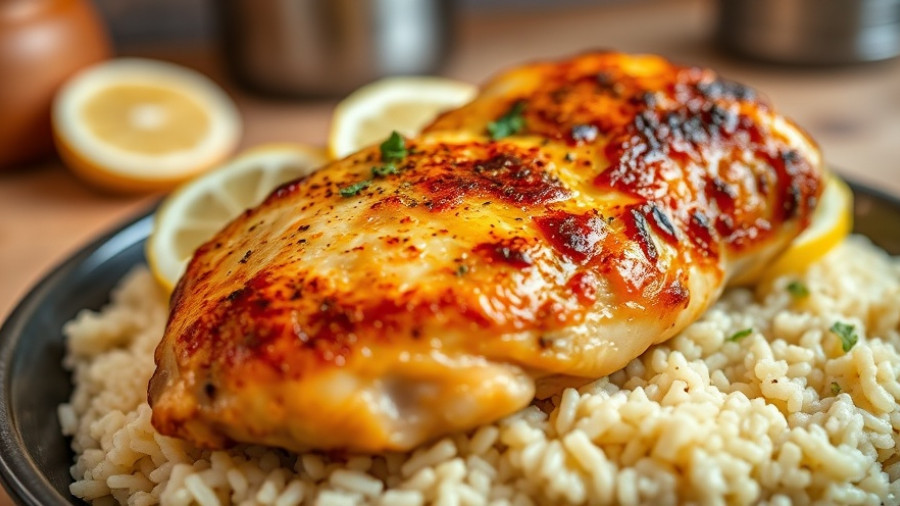 Lemon Garlic Parmesan Baked Chicken and Rice in a dish.