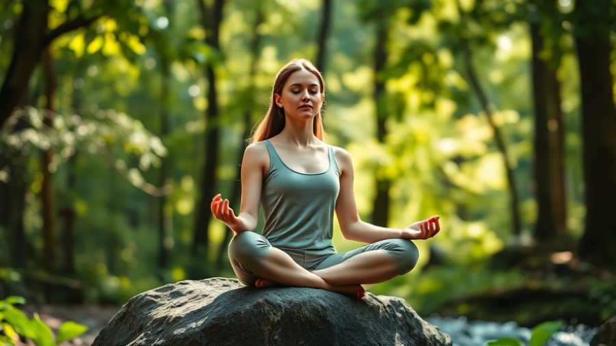 Young woman practicing wellness routine in nature to relieve stress