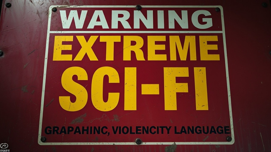 Extreme sci-fi movie warning sign highlighting graphic content.