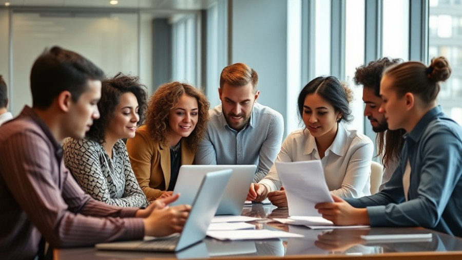 Team collaborating on innovative staff training ideas in a modern office.