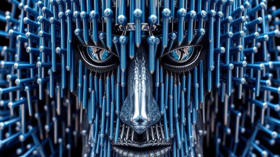 Futuristic face made of pegs, symbolizing AI.