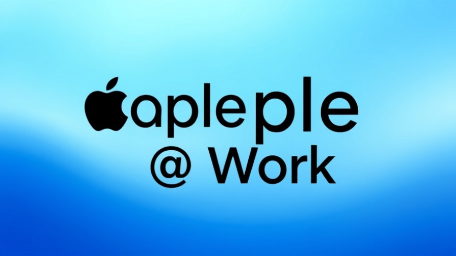 Stylized Apple @ Work graphic with blue gradient background.