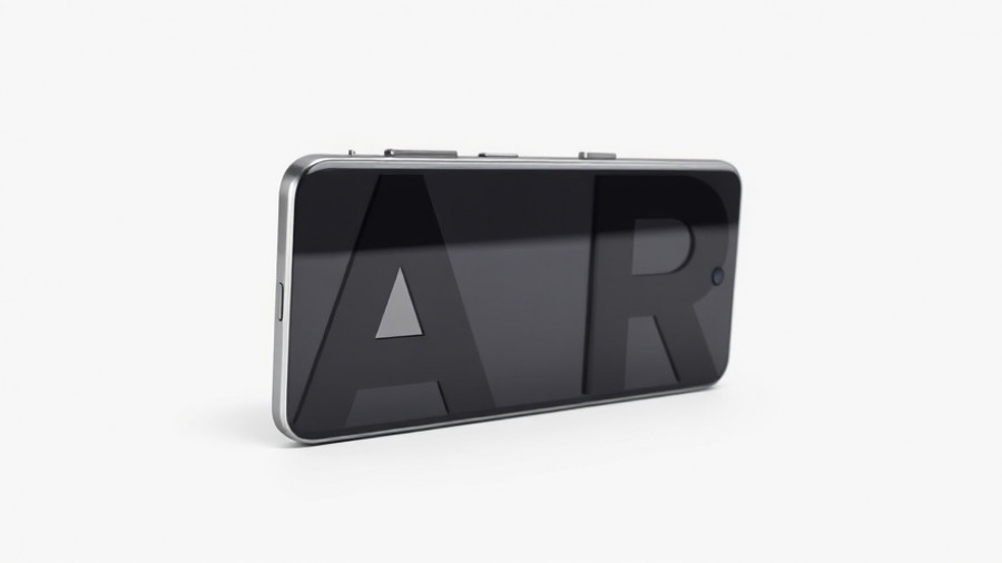 Sleek smartphone side view highlighting thinness amid stylized letters.