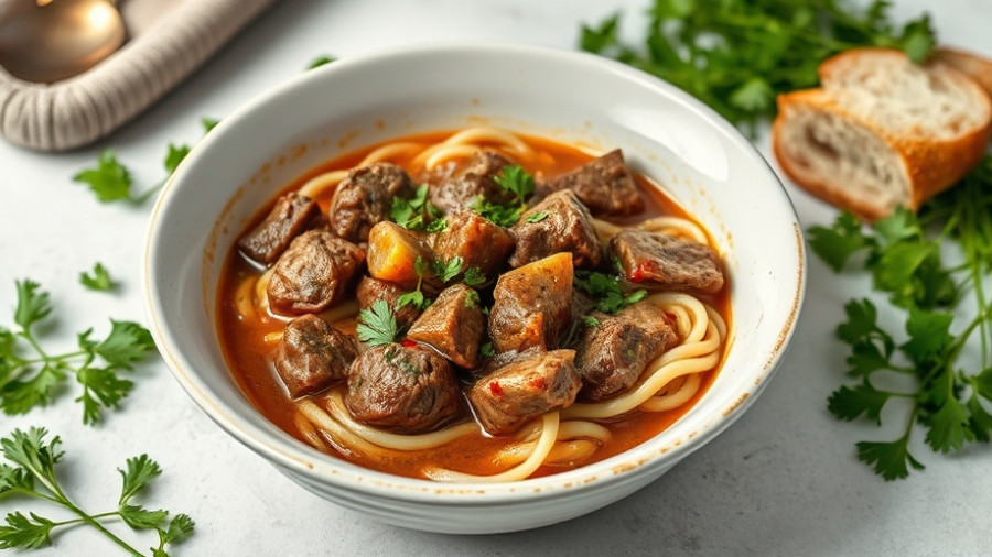 One-Pot Beef and Noodles in a rustic bowl with fresh herbs.
