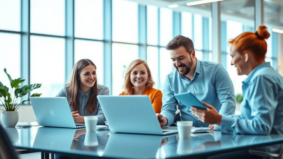 Collaborative office workers in modern setting, South Korea 52-Hour Workweek