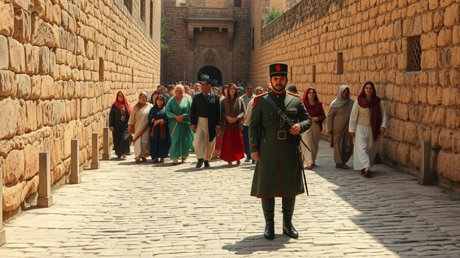 People and soldiers in historic West Bank street, Israel West Bank annexation.