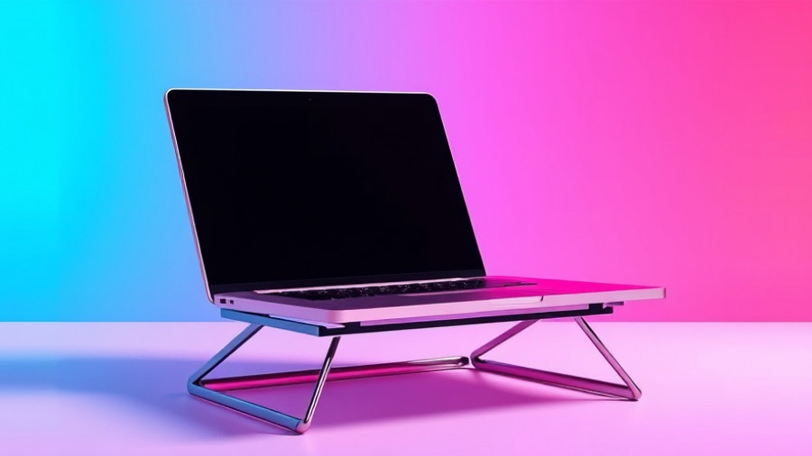 Stylish laptop stand in vibrant gradient background.