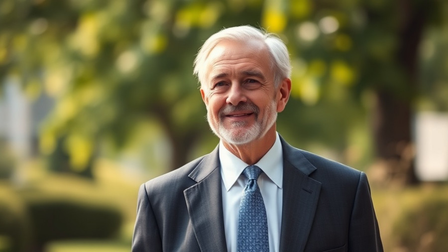 Smiling man in a suit outdoors, Intel's foundry business representative.