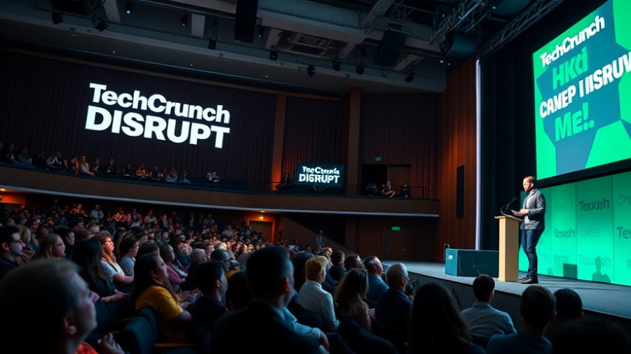 TechCrunch Disrupt 2025 panel with speaker at a large tech conference.