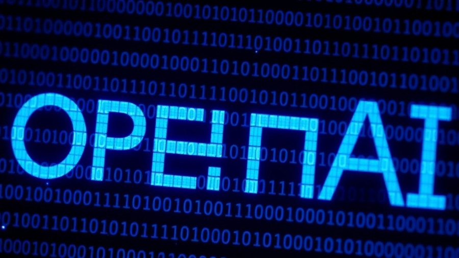 OpenAI logo with binary code in dark setting for generative music tool.