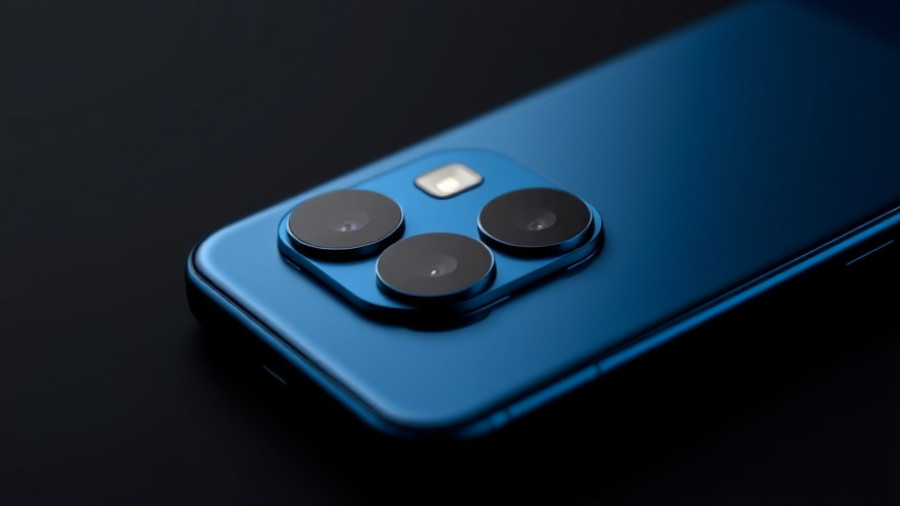 Sleek dark blue iPhone design with triple camera setup