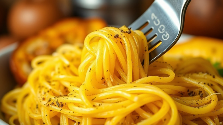 Delicious baked spaghetti squash recipe with fork poised.