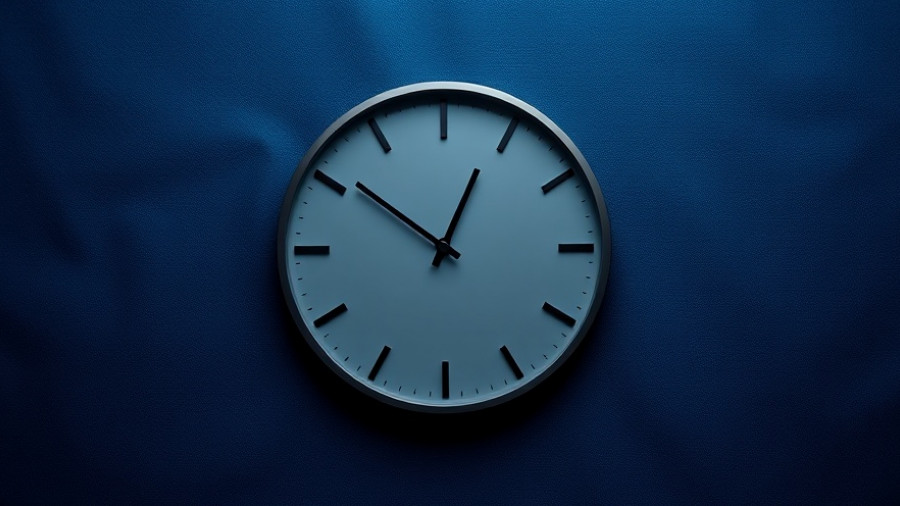 Modern clock with minimalist design against a dynamic blue background.