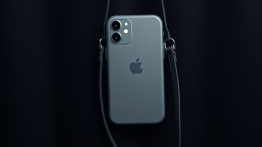 Gray iPhone crossbody straps in use, close-up view.