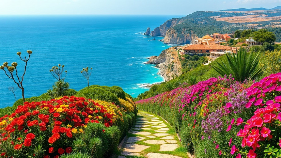 Santa Barbara wellness guide: vibrant coastal pathway, colorful flowers.