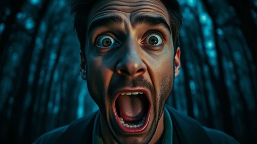 Evil Dead II horror comedy intense scene with shocked man screaming.