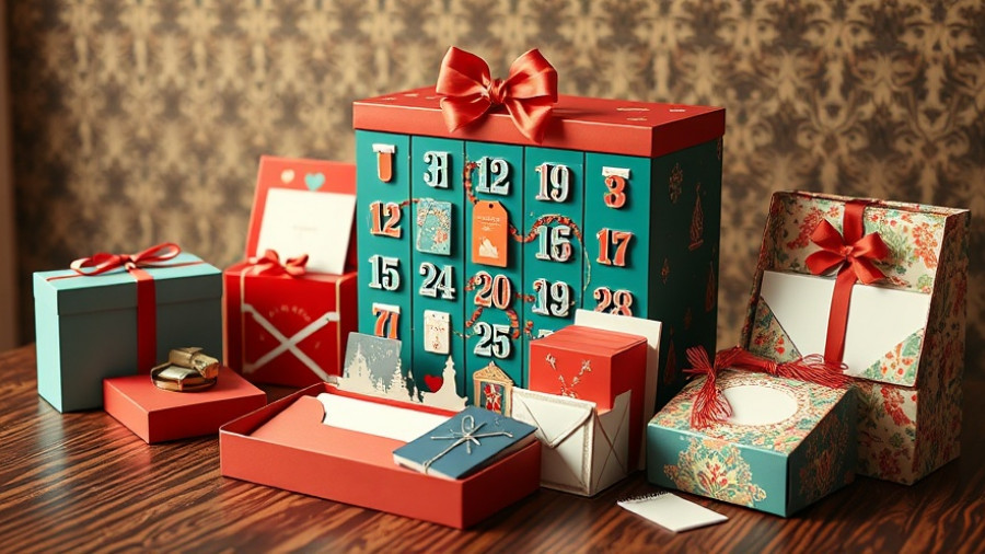 Elegant advent calendar 2025 with colorful stationery items.