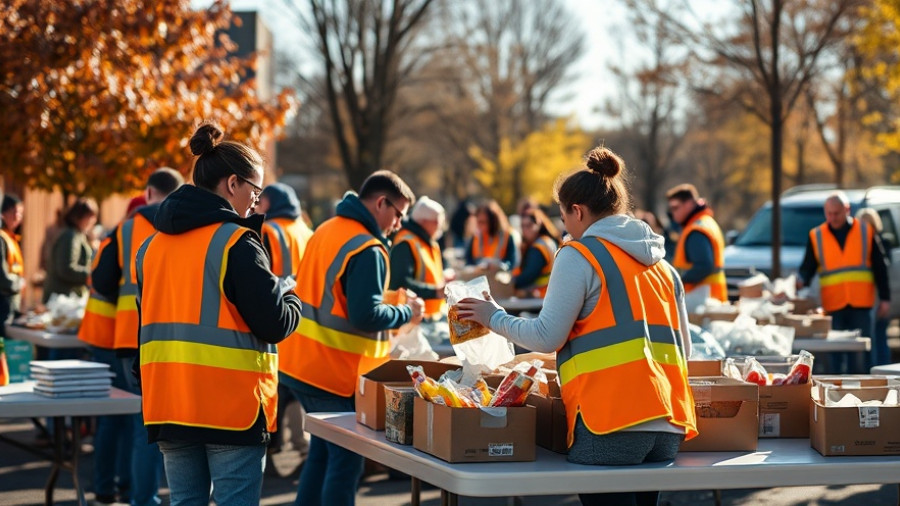 Volunteers at a food drive event collecting donations, highlighting SNAP benefits impact.