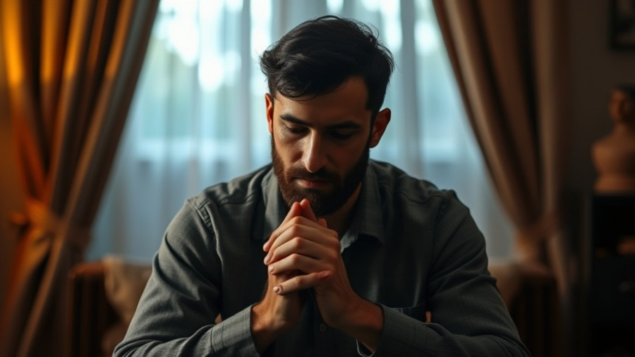 Man praying deeply in a serene room, symbolizing powerful prayers for your wife.