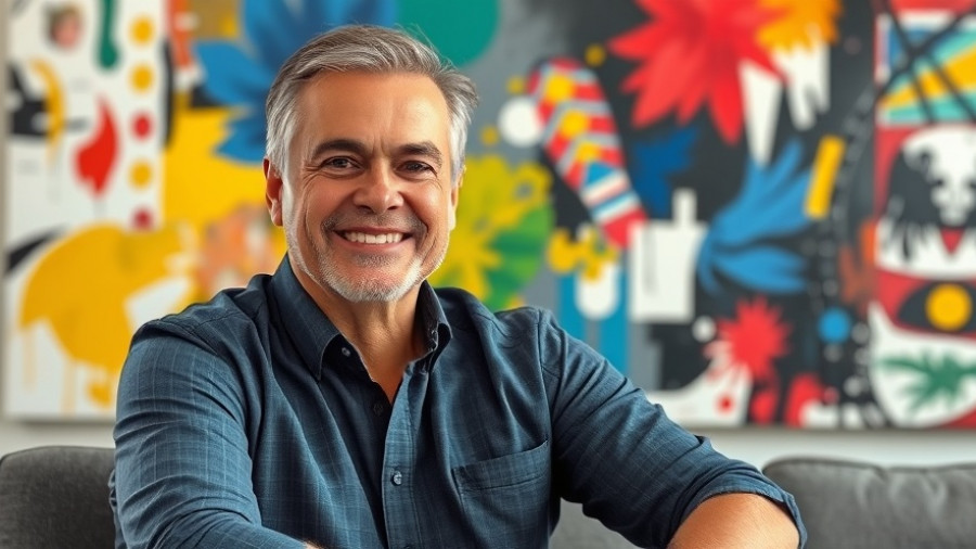 Concept of money habits controlling your life with smiling man and abstract background.