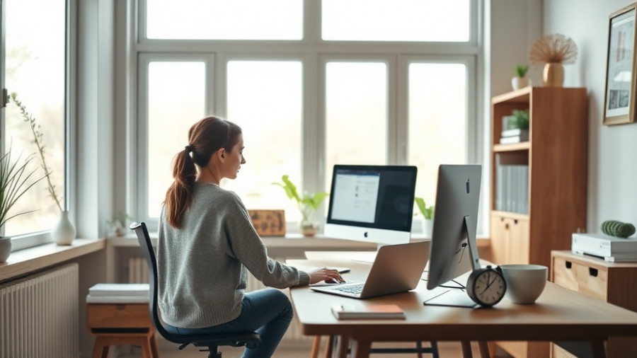 Woman developing a personal curriculum at home, bright office space.