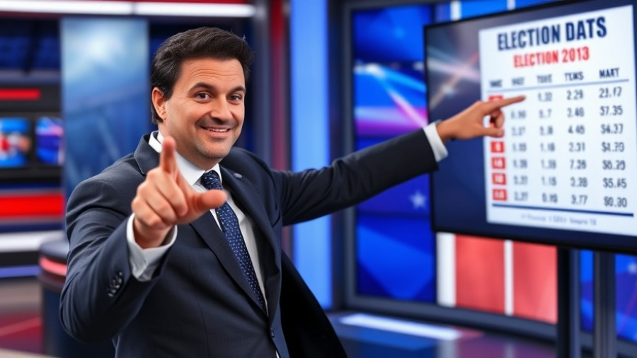 Presenter analyzing election trends on a data screen.