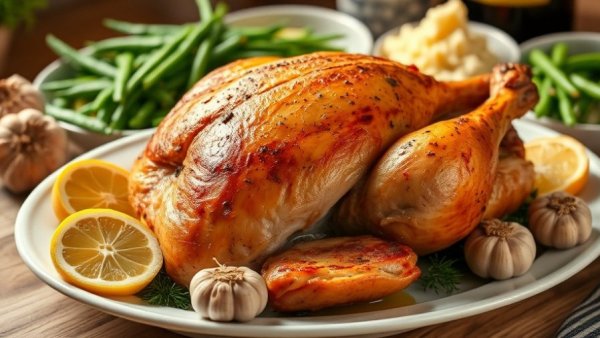 Lemon Garlic Butter Turkey Breast on a platter with garnishes.