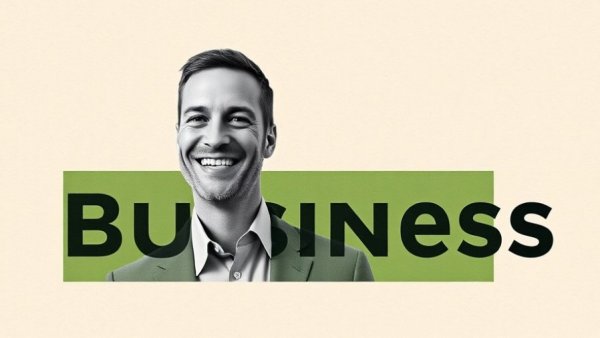 Power of the reset in business, minimalist portrait with text elements.