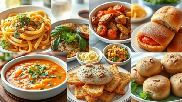 Weekly meal plan collage featuring various colorful dishes.