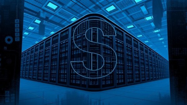 AI data center boom impact on US economy represented by abstract data center and dollar sign.
