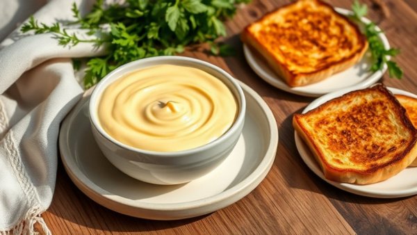 Butternaise for Grilled Cheese in a bowl next to sandwich.