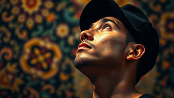 Reflective man in cap, colorful background, related to Tesla's $1 trillion pay package.