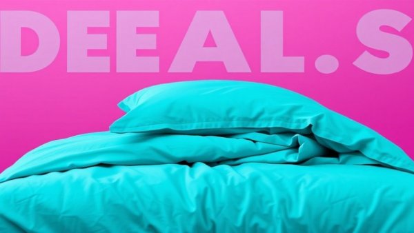 Brooklinen bedding deal with colorful background text