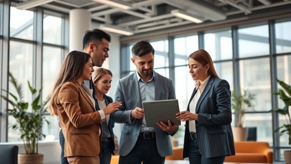Professionals discussing data in a collaborative meeting for a winning social media strategy.