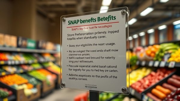 USDA Fully Fund SNAP Benefits sign in grocery store with produce background.