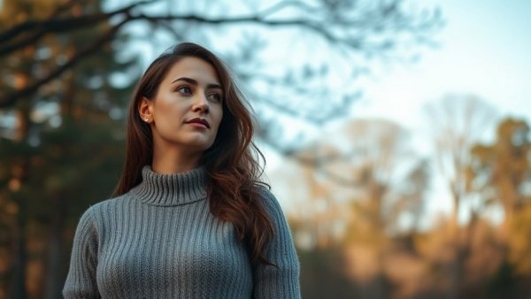 Serene woman in nature, emphasizing Pluribus made by humans not AI.