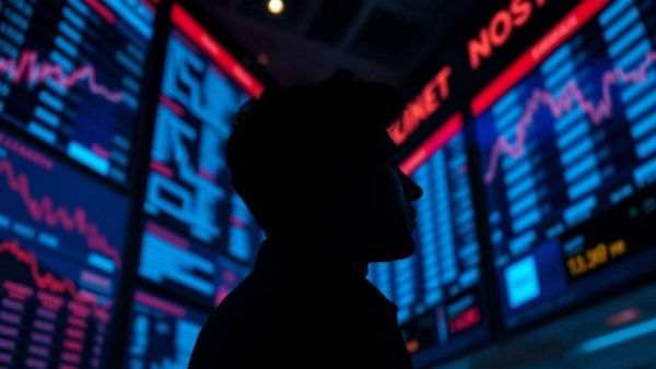 Silhouette in front of digital stock market displays, symbolizing Wall Street AI confidence.