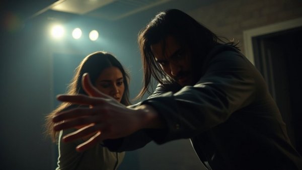 Dramatic scene from Payback, intense confrontation