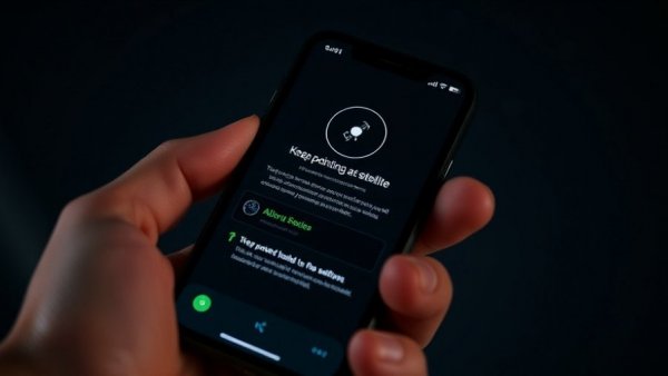 iPhone showing satellite connectivity screen at night