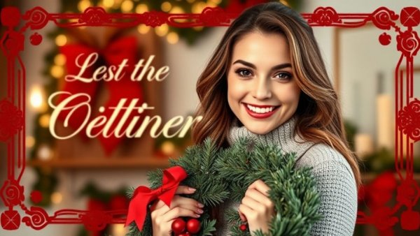 Gift guide for her with smiling woman holding wreath.