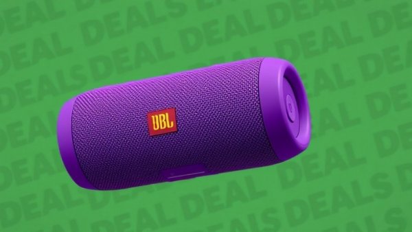 JBL Charge 6 Bluetooth speaker on vibrant deals backdrop