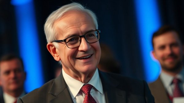 Elderly man in a suit speaking at an event, conveying insights.