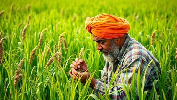 Man in field checking soil sensor, showcasing Mirova's investment in regenerative farming.